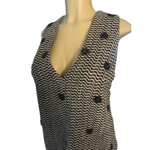 Women XS Free People Mod Mini Dress Lined Knit Jumper Black Cream Dot Waves - Picture 3 of 7